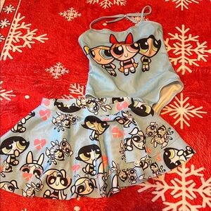 Blue Powerpuff Girls Swimsuit and Skirt Set
